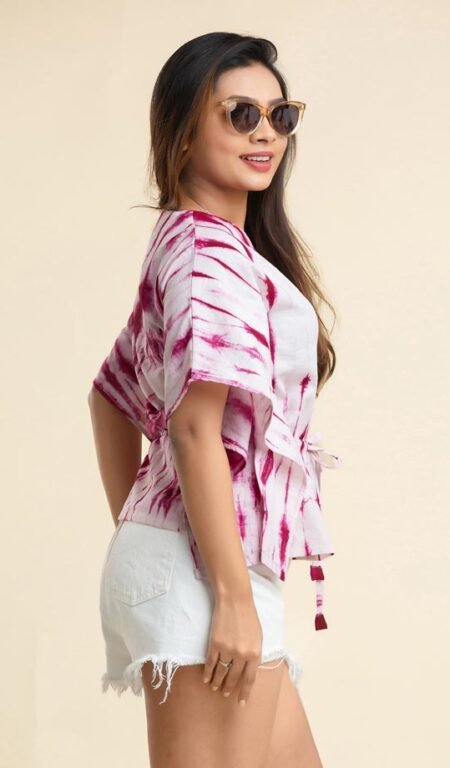 Short Kaftan Top in Maroon Print